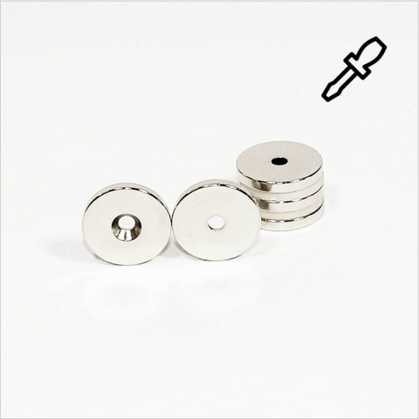 D23-d4,2x3,3mm - N42 NdFeB Ring Magnet mit Senkung N - NiCuNi