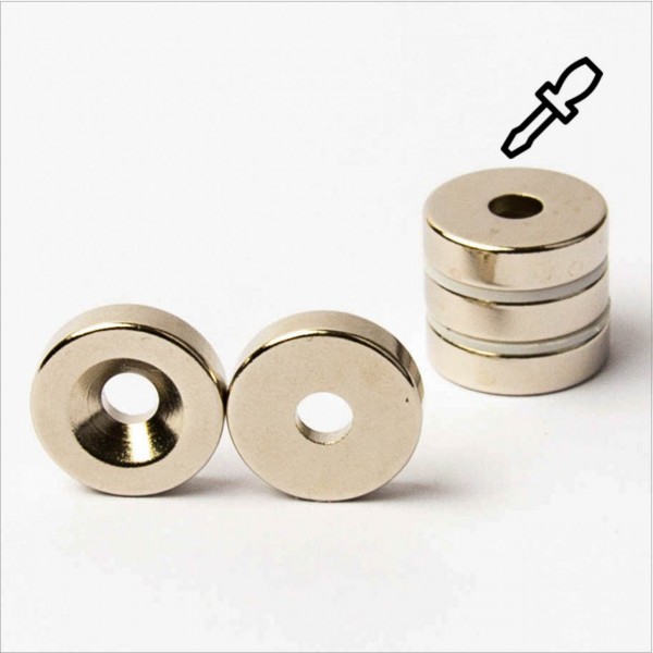 D15-d4,3x4mm - N45 NdFeB Ring Magnet mit Senkung N - NiCuNi